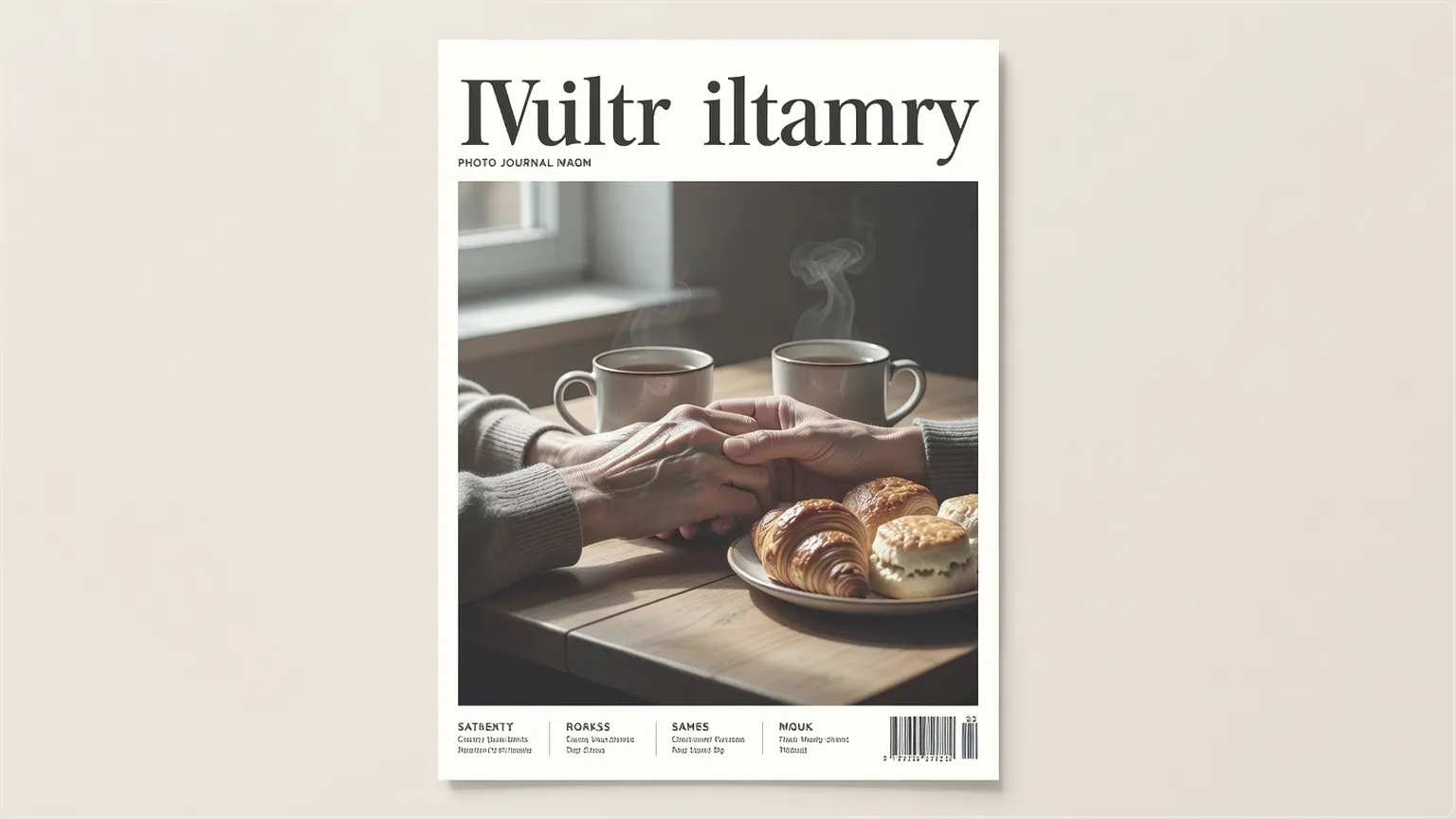 Ældre hænder foldet over te på et solbeskinnet køkkenbord