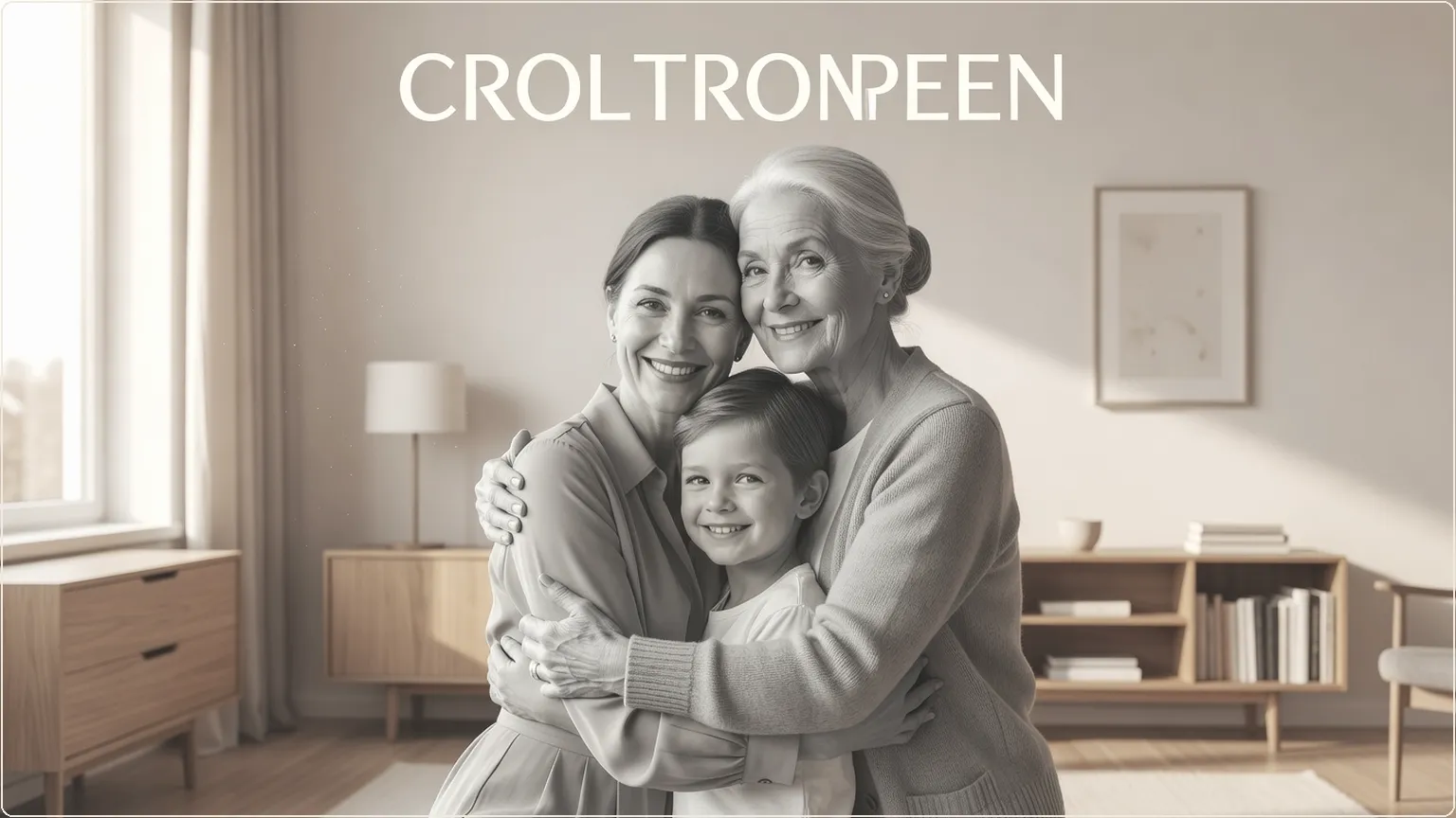 Flergenerasjonsfamilie som omfavner hverandre med håp og tilknytning