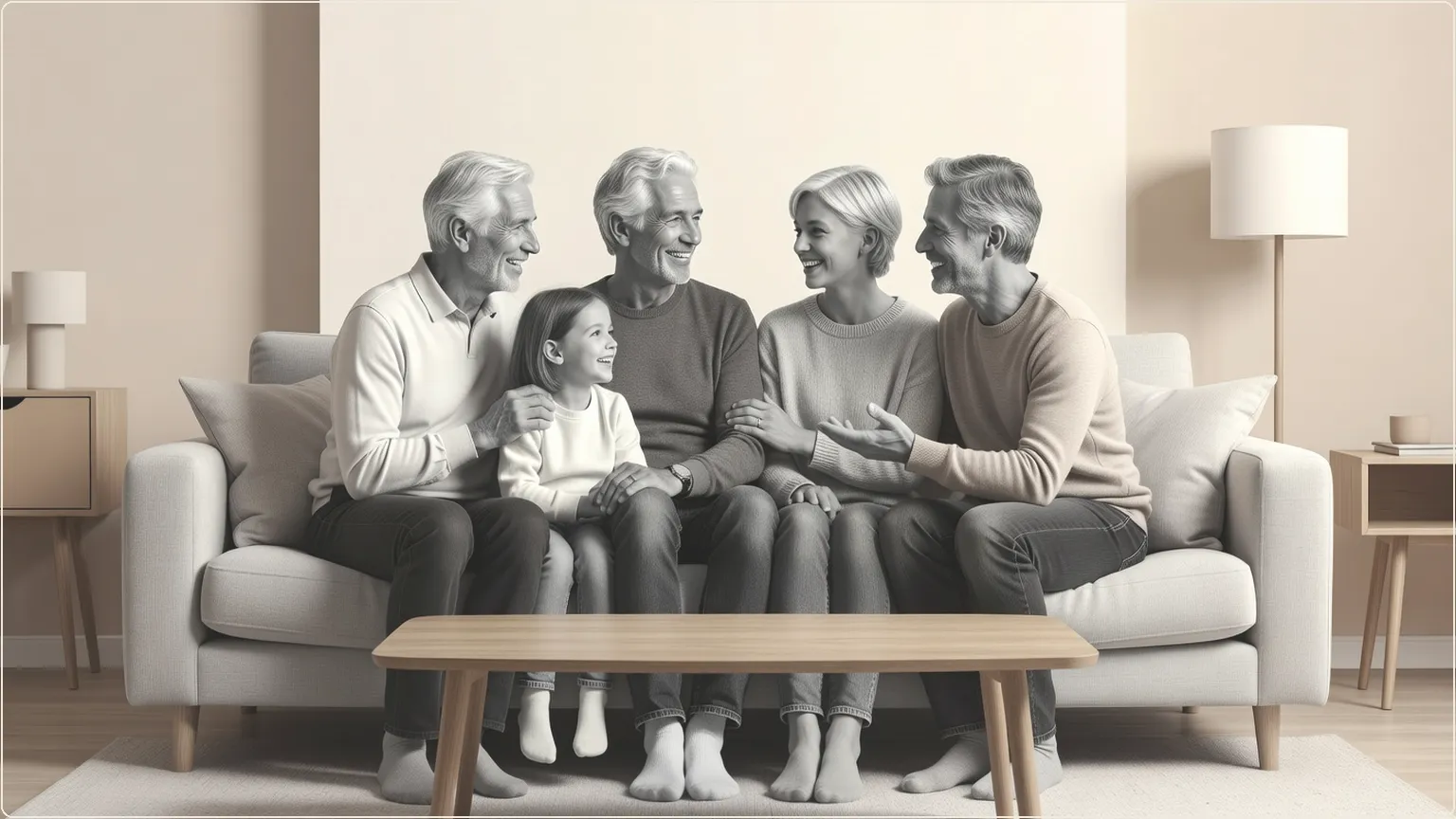 Nära familj som delar en glädjefull stund i soffan